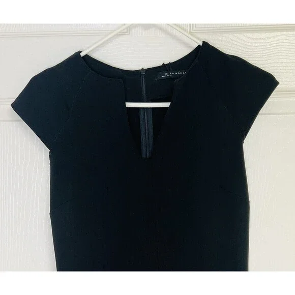 Zara Woman Basic Sleeveless Black Unlined Sheath Dress Small Pullover V-neck - Picture 3 of 9